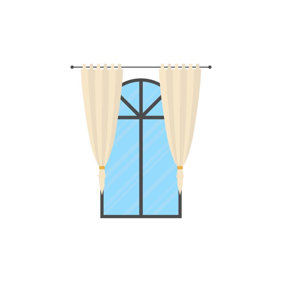 Panoramic window with curtain. Isolated Cartoon style. vector