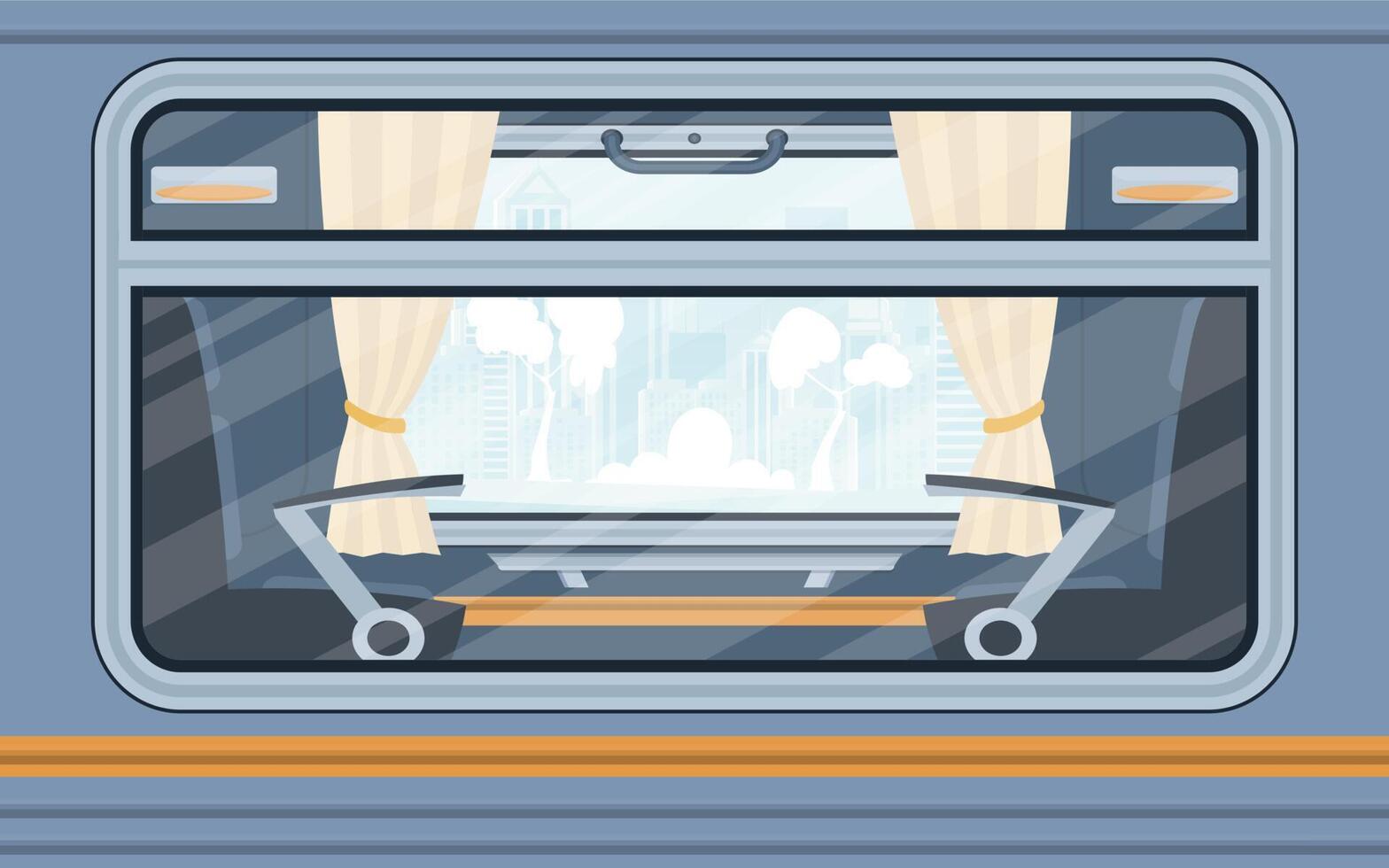 Windows of an empty commuter train. The train is shown outside. Cartoon style. Flat style. vector