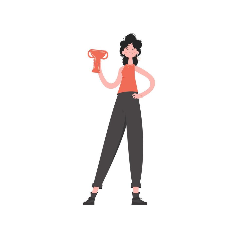 A woman stands in full growth with a raised goblet. Isolated. Element for presentations, sites. vector