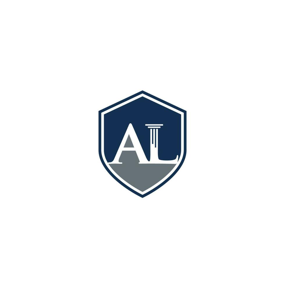 Letter AL, Column and Shield logo or icon design vector