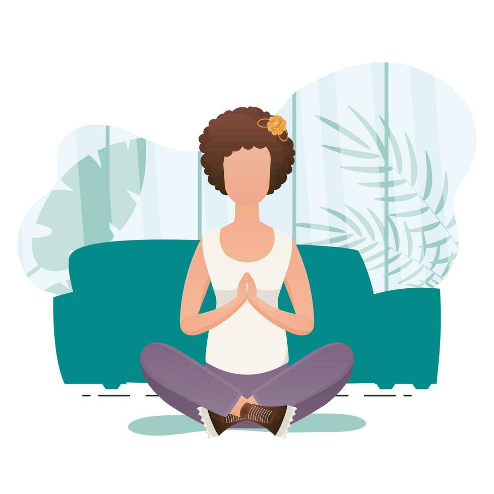 The girl is sitting in the lotus position. Healthy lifestyle concept. Vector. vector