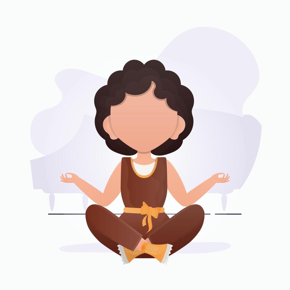 pequeño niña es meditando para niños meditación. vector ilustración.