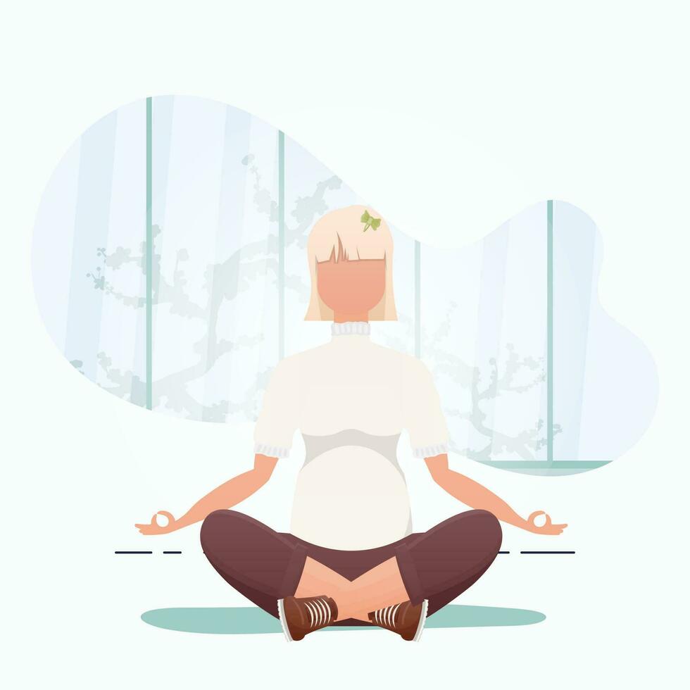 Woman Meditates. Healthy lifestyle concept. Vector illustration in cartoon style.