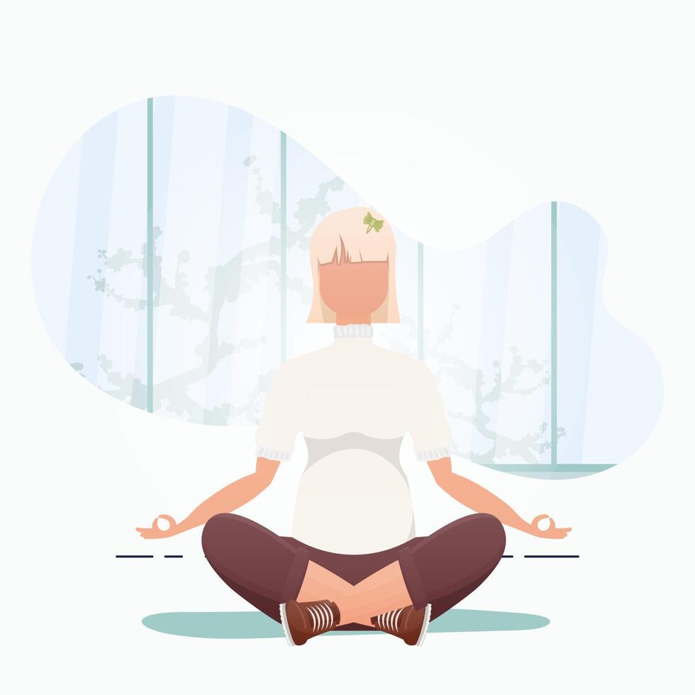 Woman Meditates. Healthy lifestyle concept. illustration in cartoon style. vector