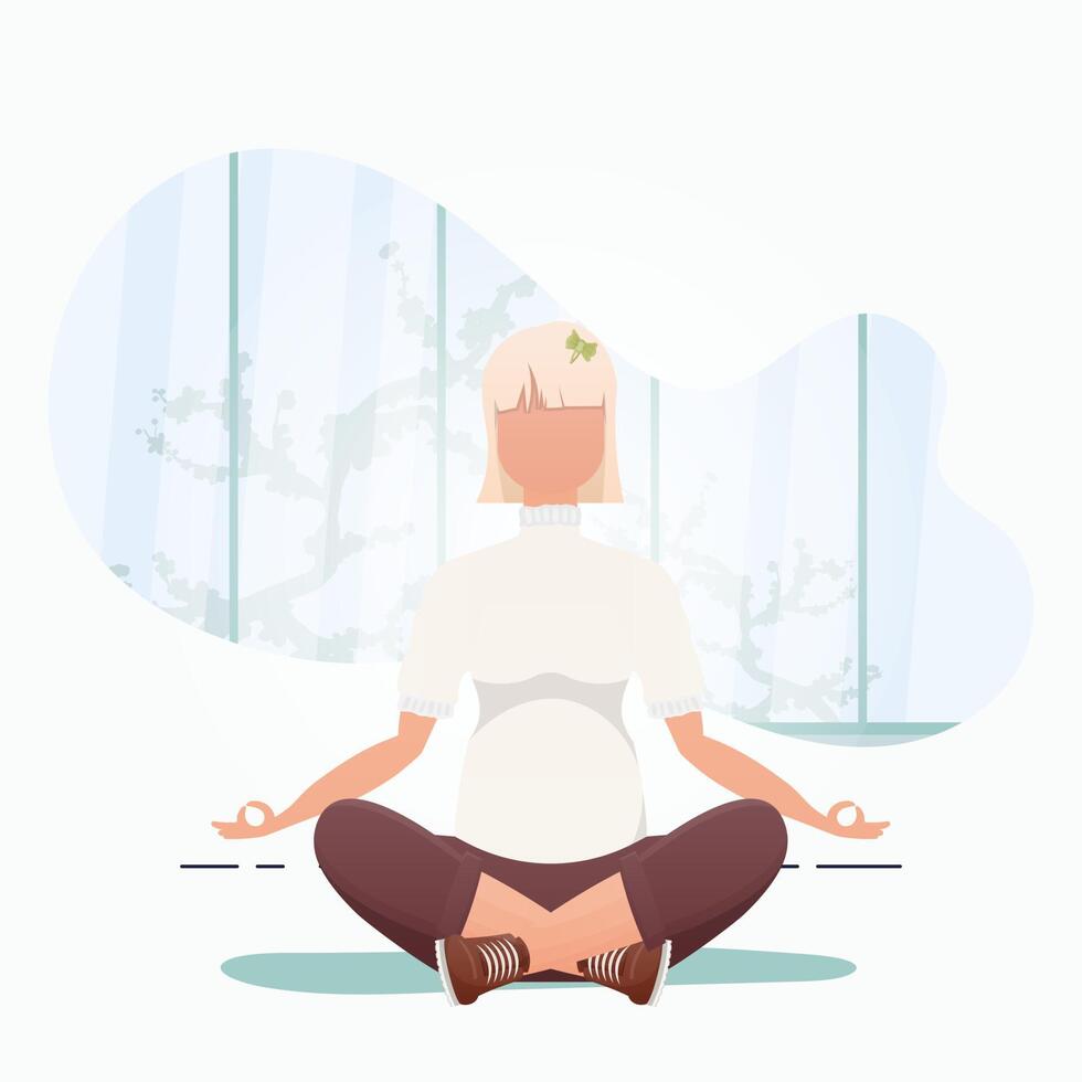 Woman Meditates. Healthy lifestyle concept. Vector illustration in cartoon style.