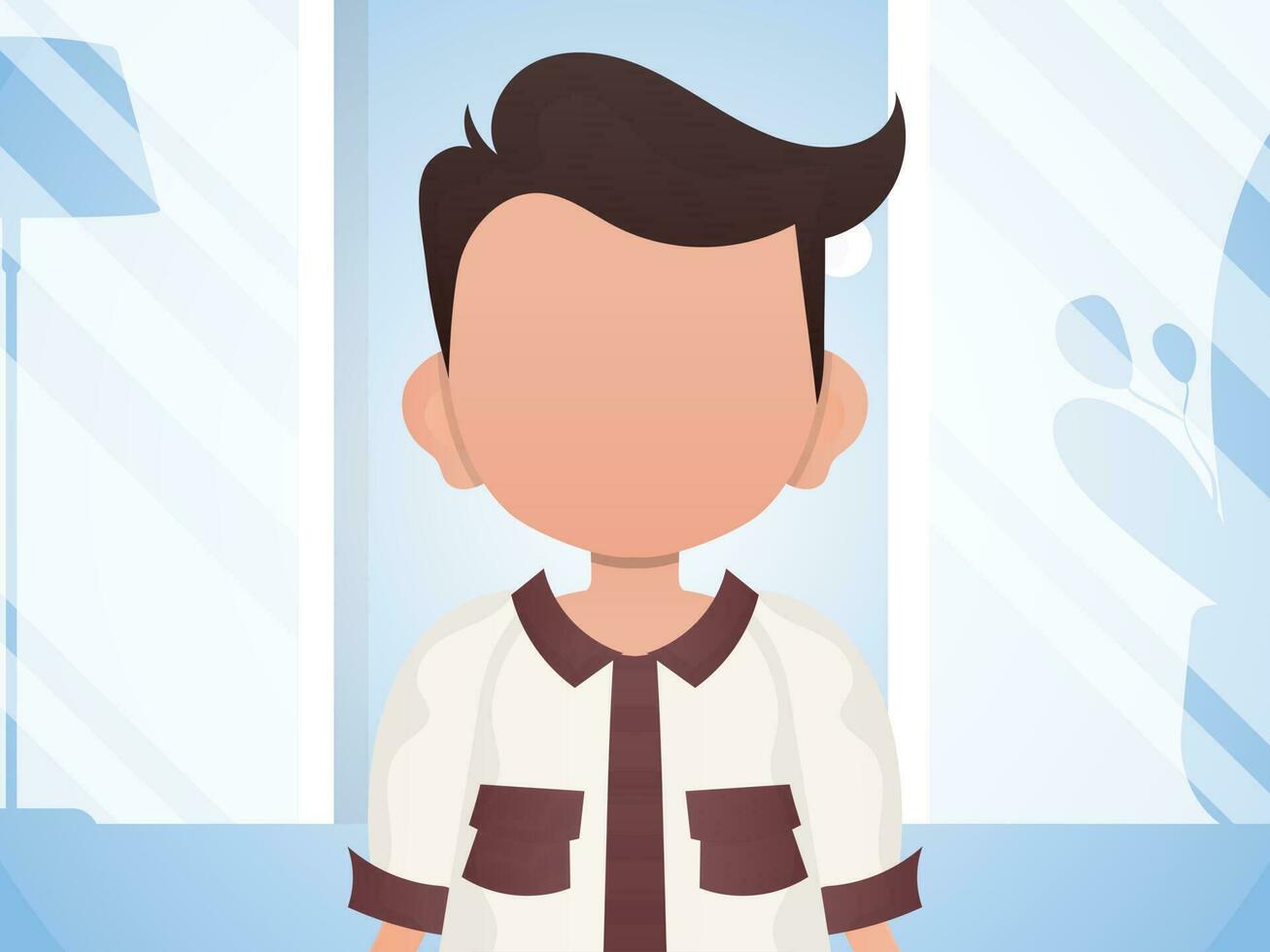Portrait of a cute little baby boy. Banner with a child in the room. Vector illustration in cartoon style.