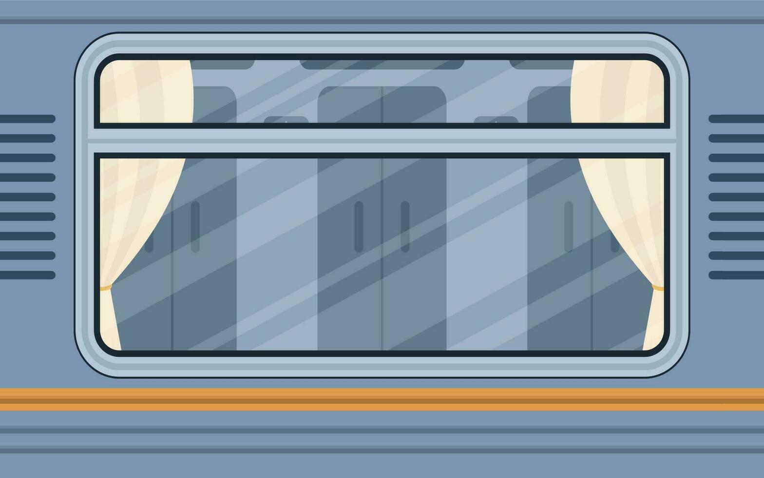 Train compartment windows. Rail transport is shown outside. Cartoon style. Flat style. vector