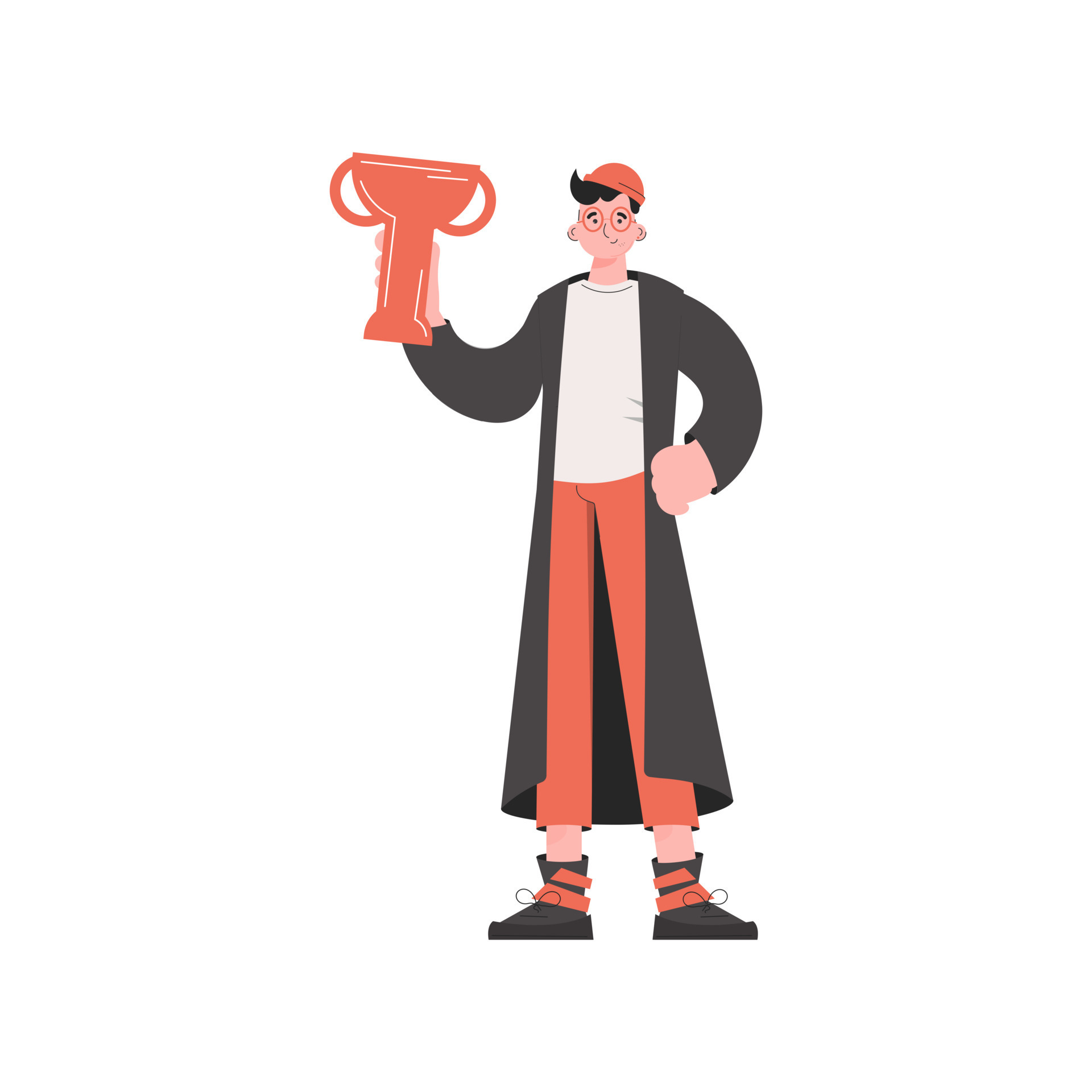 A man stands in full growth and holds a goblet in his hands. Isolated