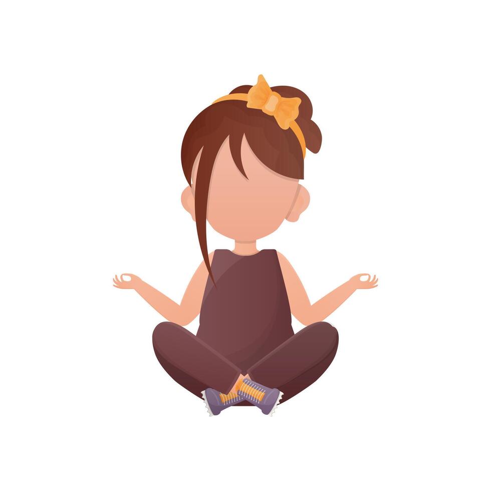 pequeño niña es meditando aislado. vector ilustración.