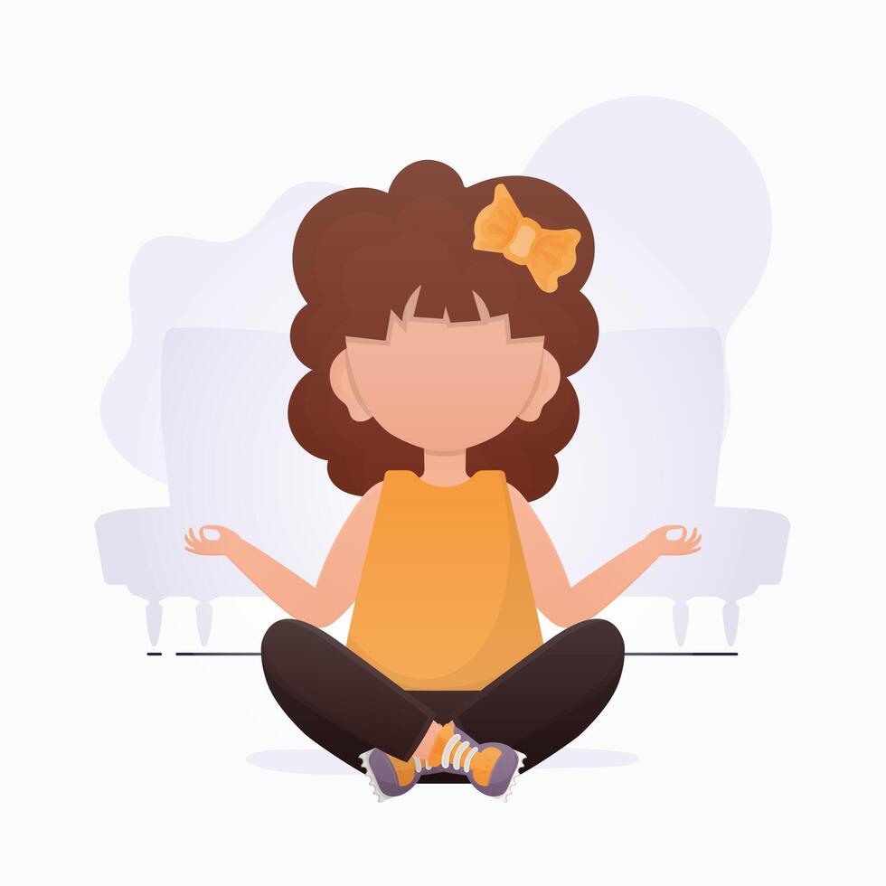 Little girl is meditating. Children's meditation. illustration in cartoon style. vector