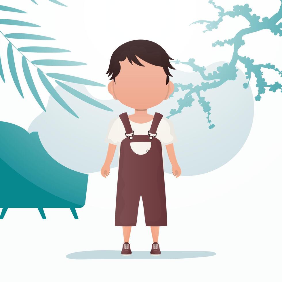 A cute little baby boy is depicted in full growth. Poster with a child. illustration in cartoon style. vector