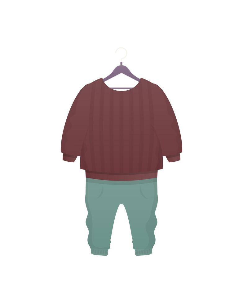 Jacket and shorts. A set of children's clothes for a boy. Isolated. Vector illustration in cartoon style.