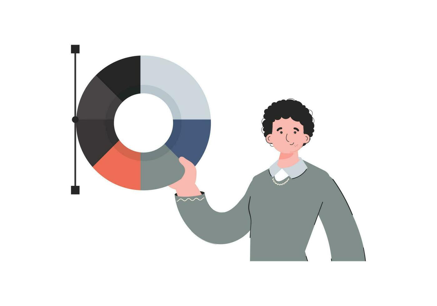 A man stands waist-deep with a color wheel. Isolated. Element for presentations, sites. vector