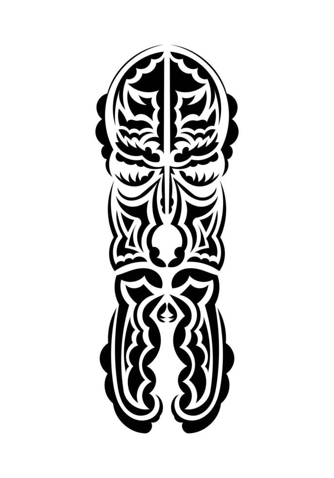 Mask in traditional tribal style. Black tattoo patterns. Isolated on white background. Vector illustration.