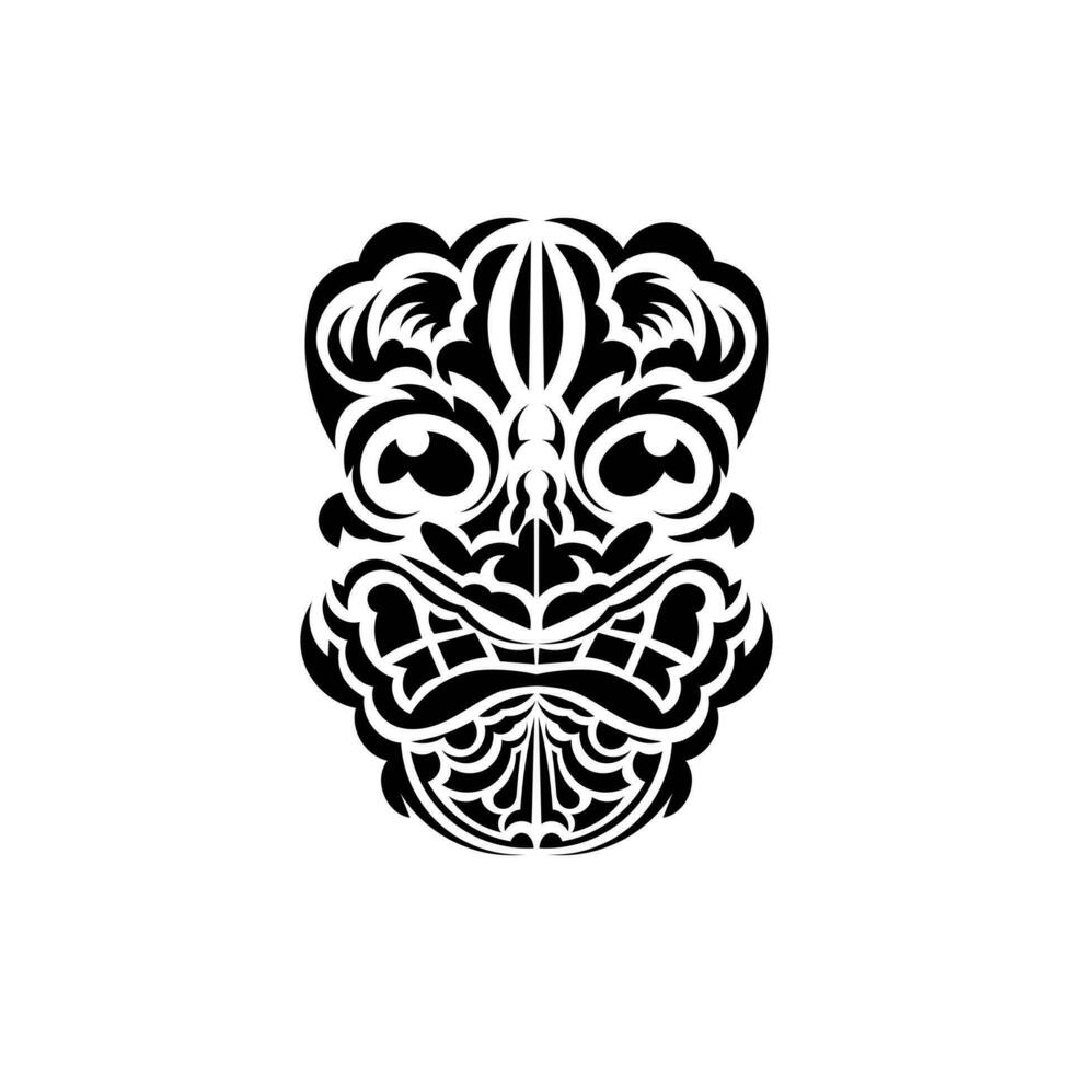 Tribal mask. Black tattoo in the style of the ancient tribes. Polynesian style. Vector illustration isolated on white background.