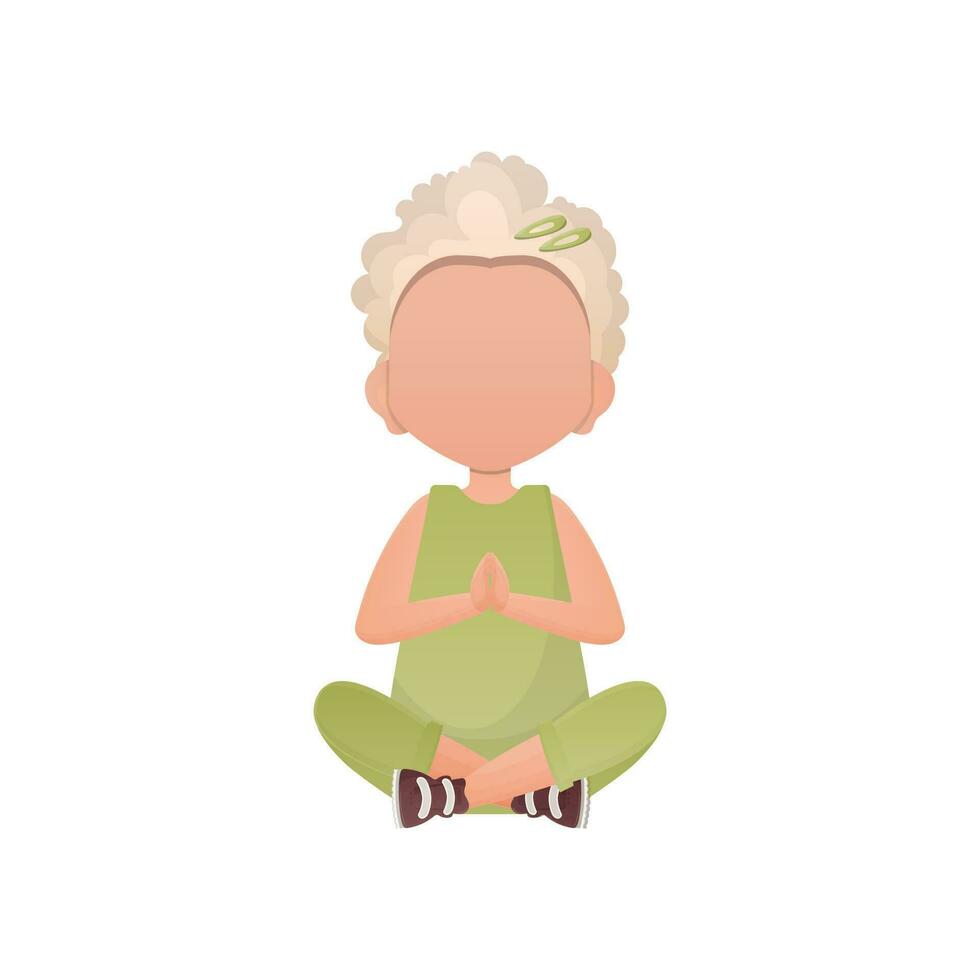 Little girl sits in the lotus position. Isolated. Vector illustration.