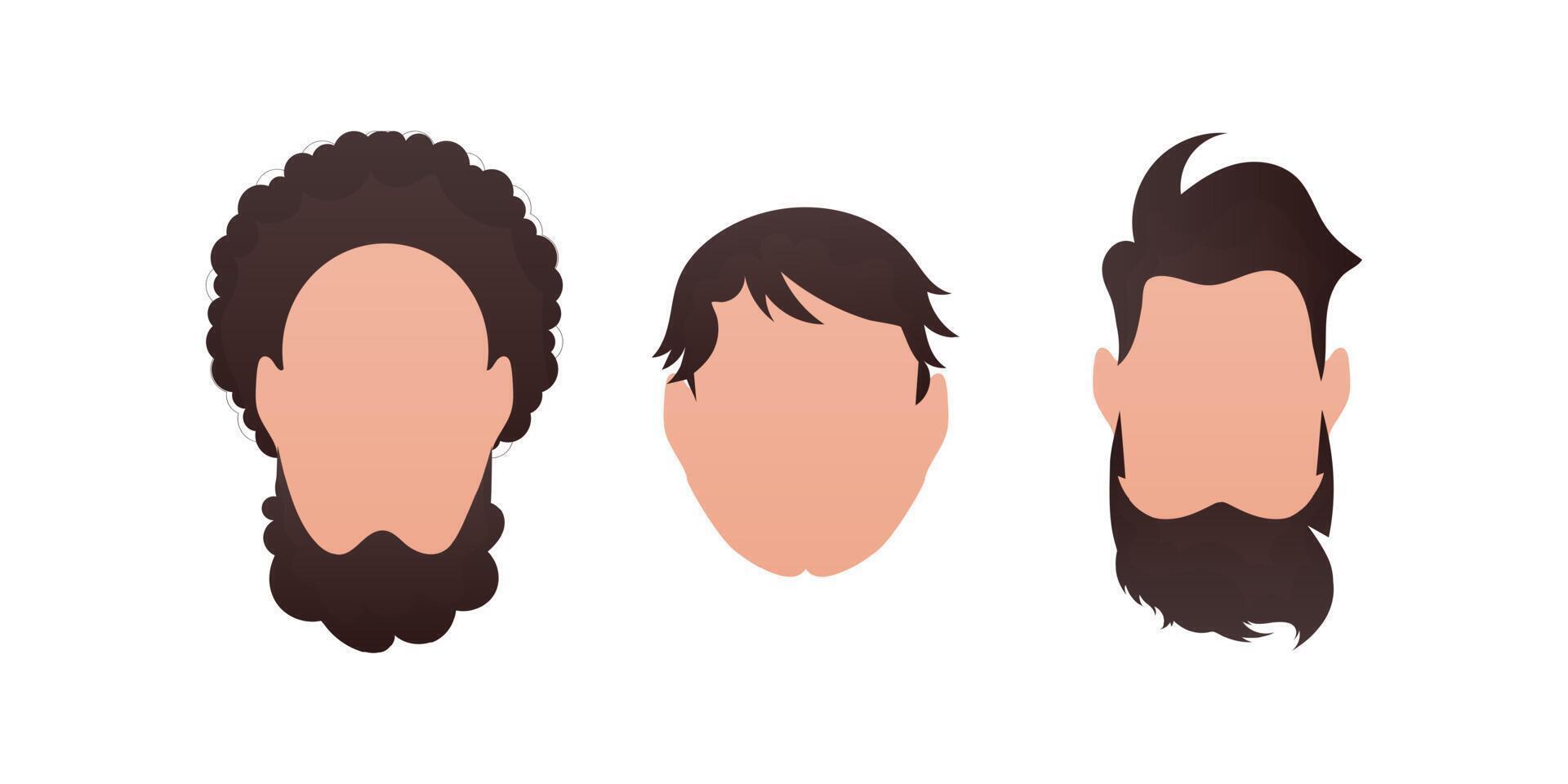 Set Faces of guys with different hairstyles. Isolated. vector