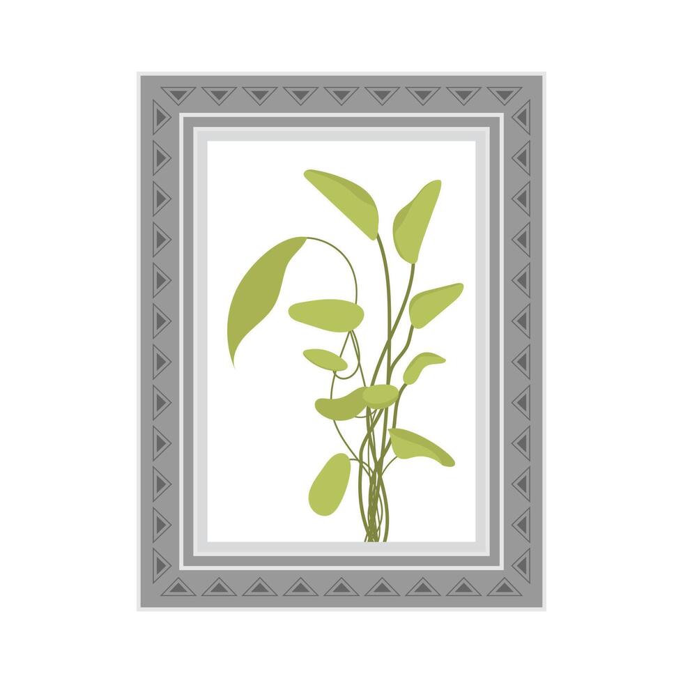 Gray photo frame with a picture of a green plant. Isolated. Flat style. vector