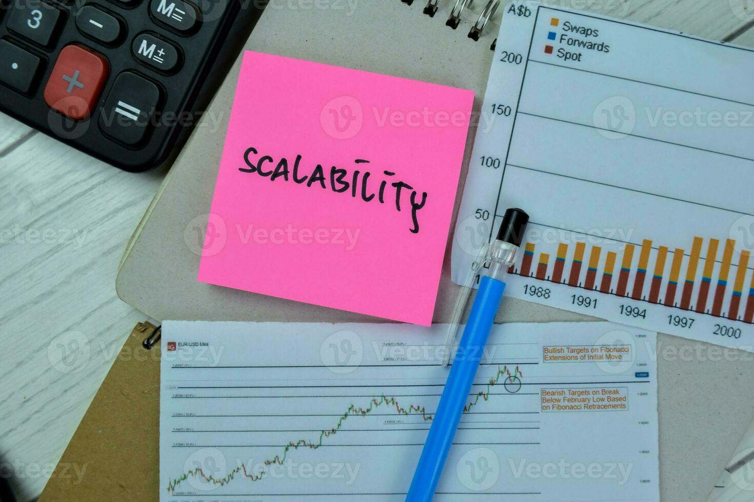 Concept of Scalability write on sticky notes isolated on Wooden Table. photo