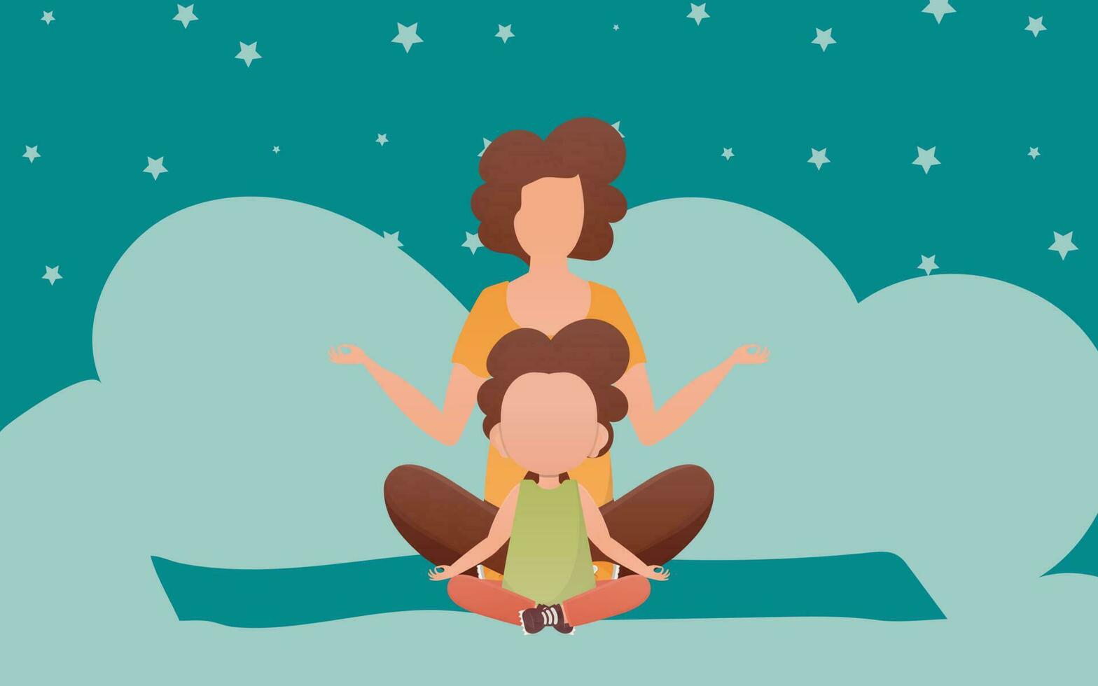 Mom and daughter do yoga. Cartoon style. Sports lifestyle. Vector. vector