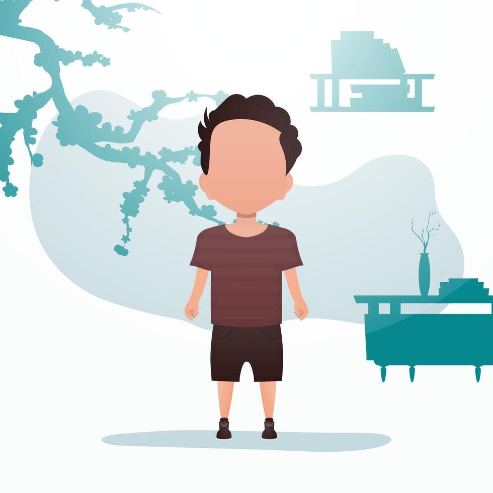 A cute little baby boy is depicted in full growth. Banner with a child. illustration in cartoon style. vector