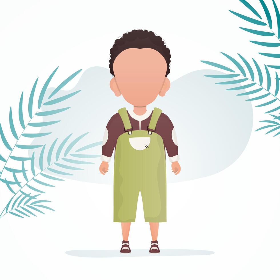 A cute little boy is depicted in full growth. Poster with a child. illustration in cartoon style. vector