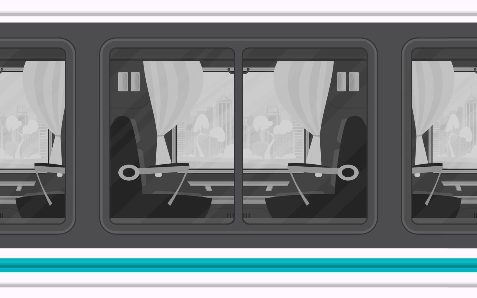 Windows Train. Rail transport is shown outside. Cartoon style. Flat style. vector