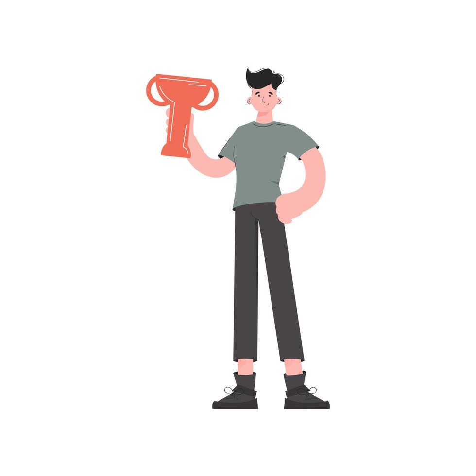 The man stands to his full height with a raised goblet. Isolated. Element for presentations, sites. vector