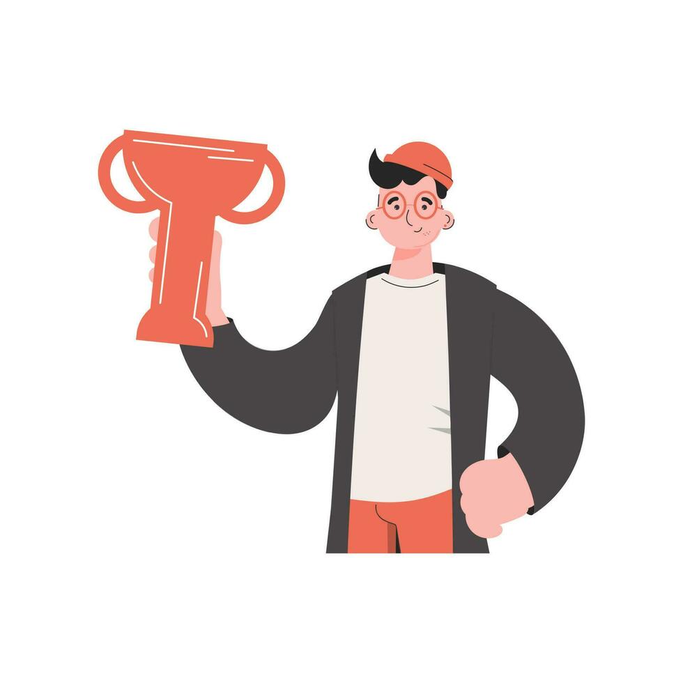 A man stands waist-deep and holds a goblet in his hands. Isolated. Element for presentations, sites. vector