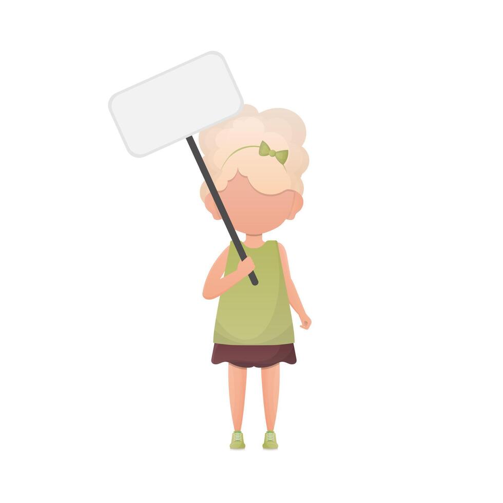 Little girl with a blank banner and space for your text. Cartoon style. . vector