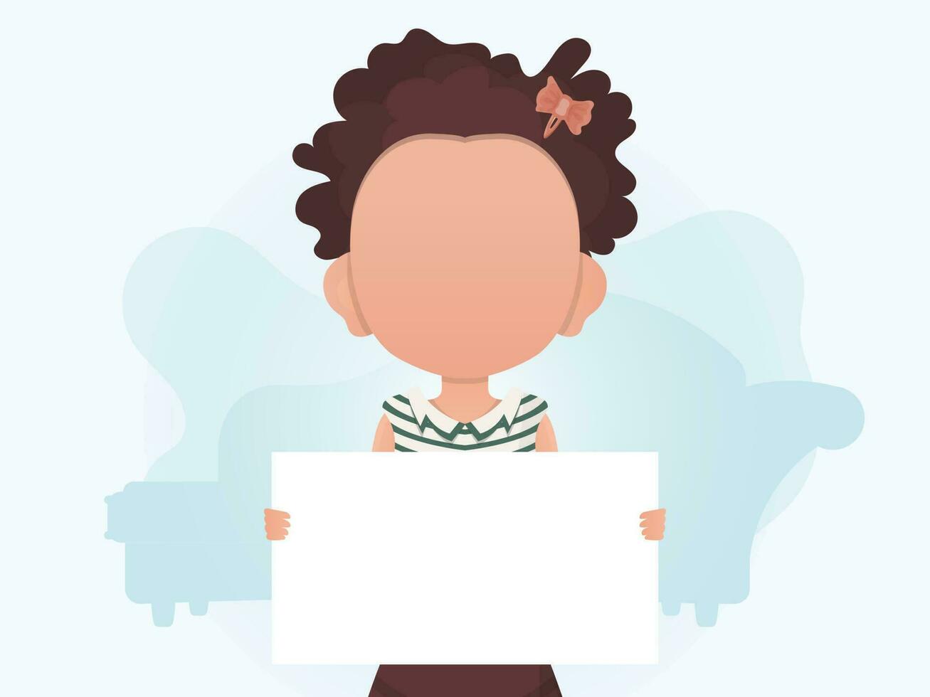A little girl is holding a blank sign. Rally. Flat style. vector