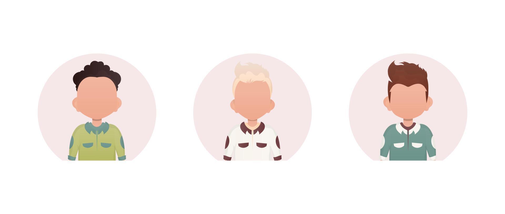 A set of portraits of boys with different hairstyles. Iholized on a white background. vector