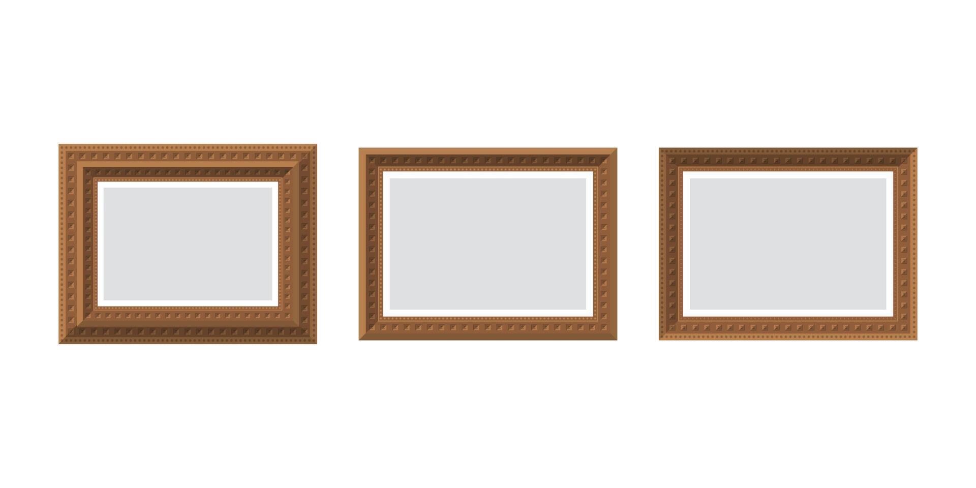 Set of empty brown wooden frames. Isolated. Flat style. vector
