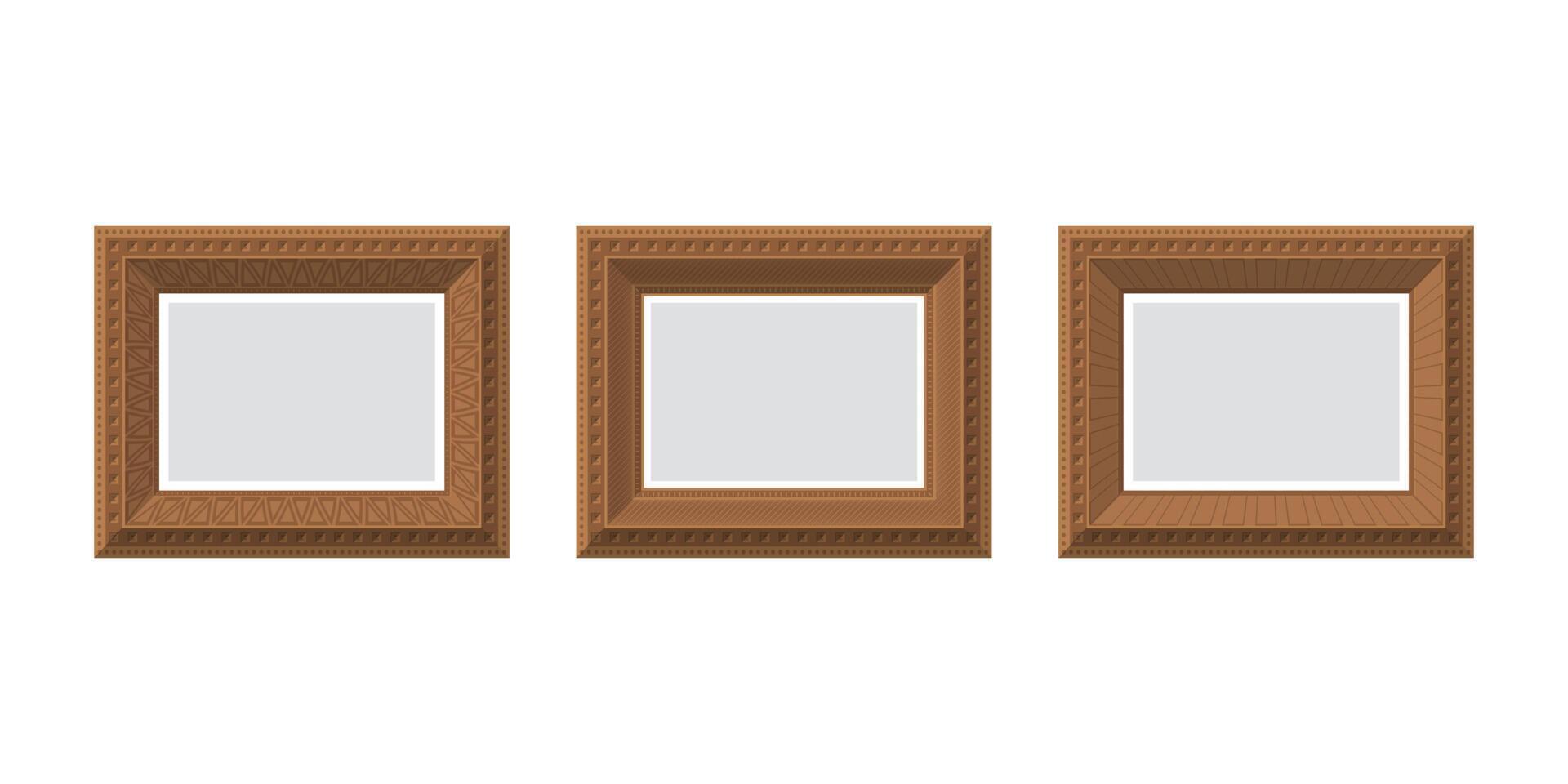 Set of empty wooden frames. Isolated. Flat style. vector