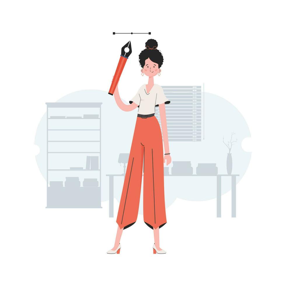 A woman stands in full growth with a brush. Art. Element for presentations, sites. vector