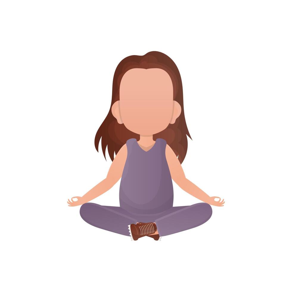 Little girl sits in the lotus position. Isolated on white background. Cartoon style. vector