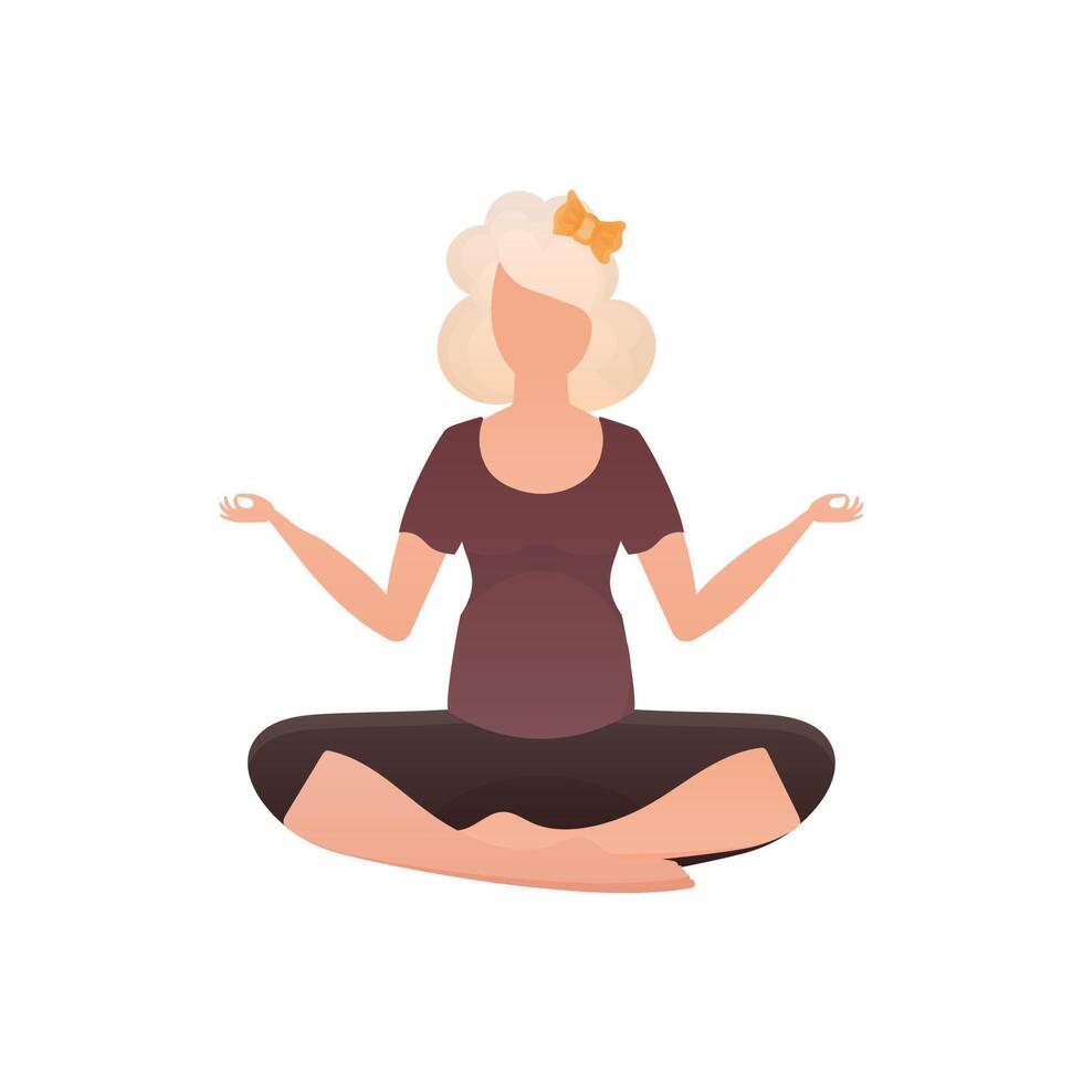 A woman sits in the lotus position. Isolated on white background. Vector illustration.