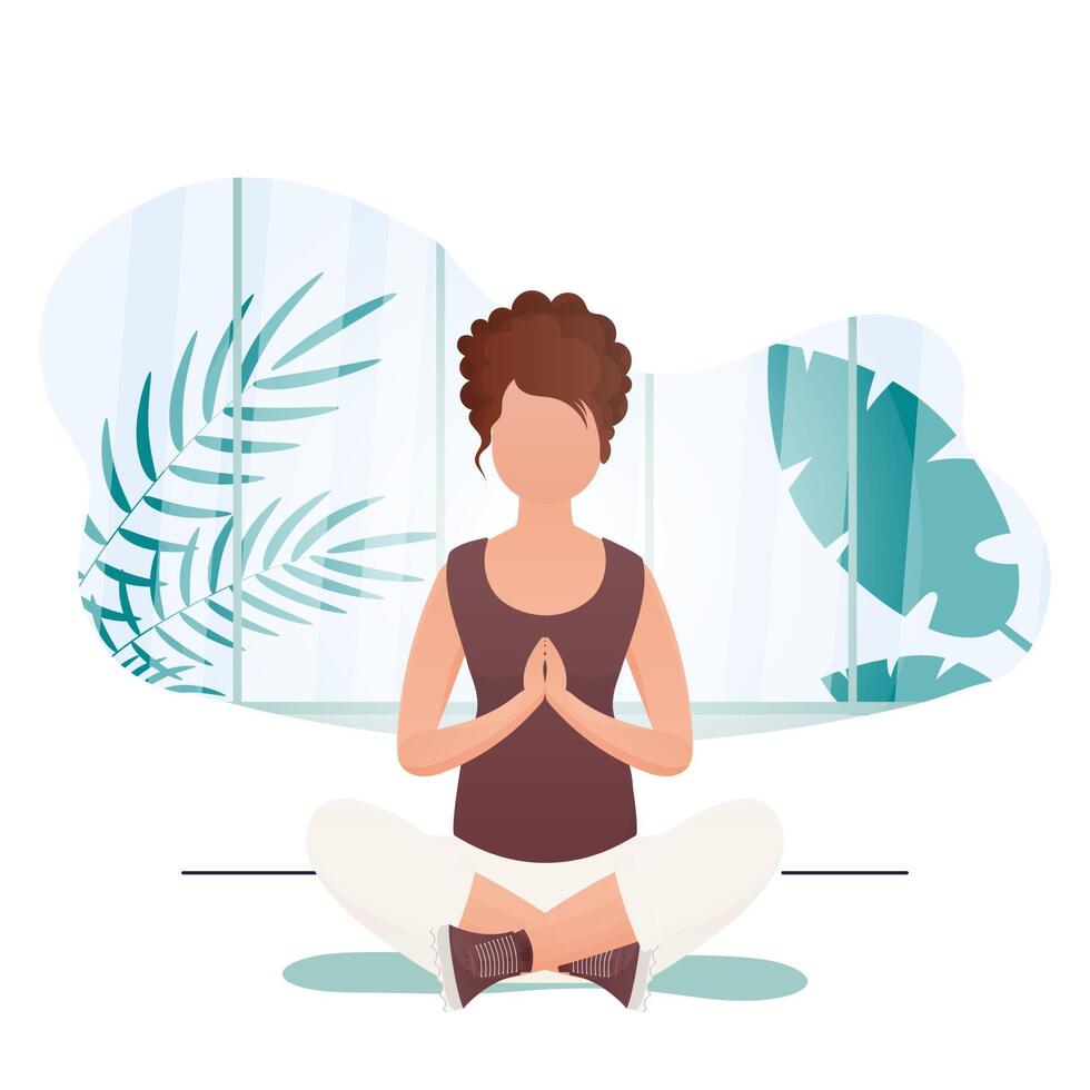 Woman doing yoga in lotus position. The concept of calm and tranquility. . vector