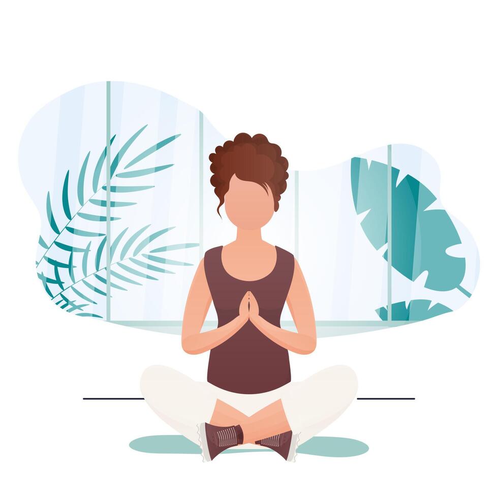 Woman doing yoga in lotus position. The concept of calm and tranquility. Vector. vector