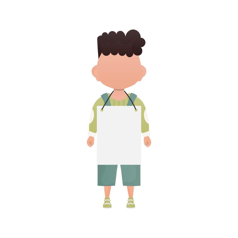 A cute little boy with a blank banner. Isolated on white background. illustration in cartoon style. vector