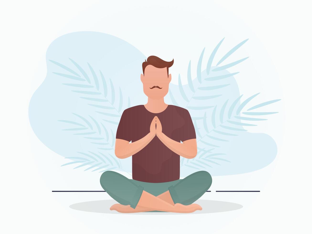 A man sits in a room meditating. Yoga. Cartoon style. vector