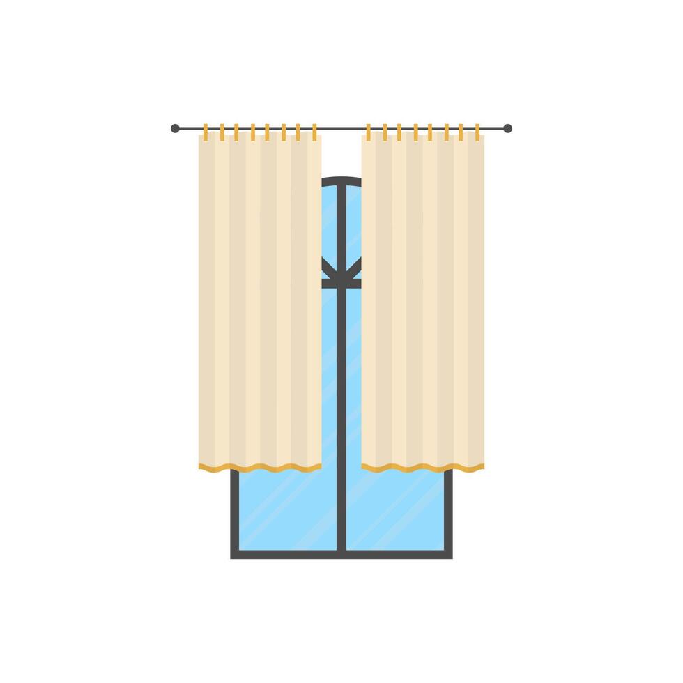 Large window with curtain. Isolated. Flat style. vector
