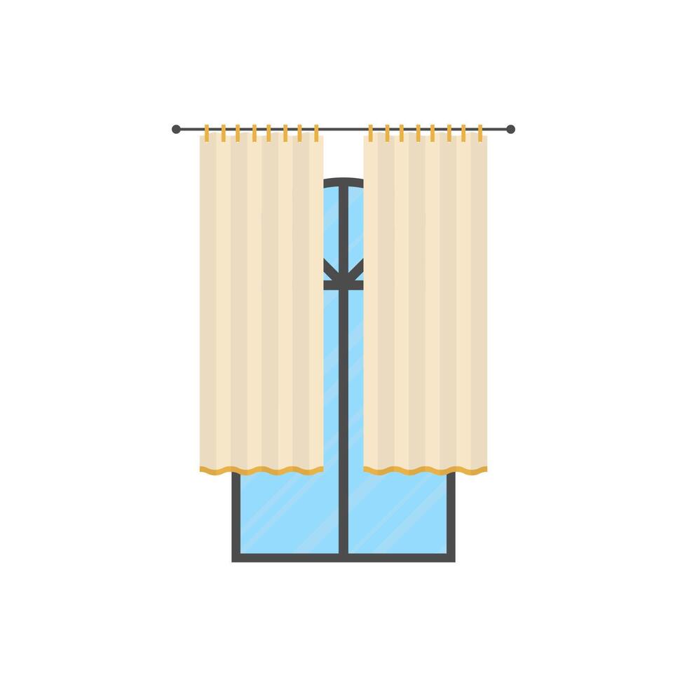 Large window with curtain. Isolated. Flat style. vector