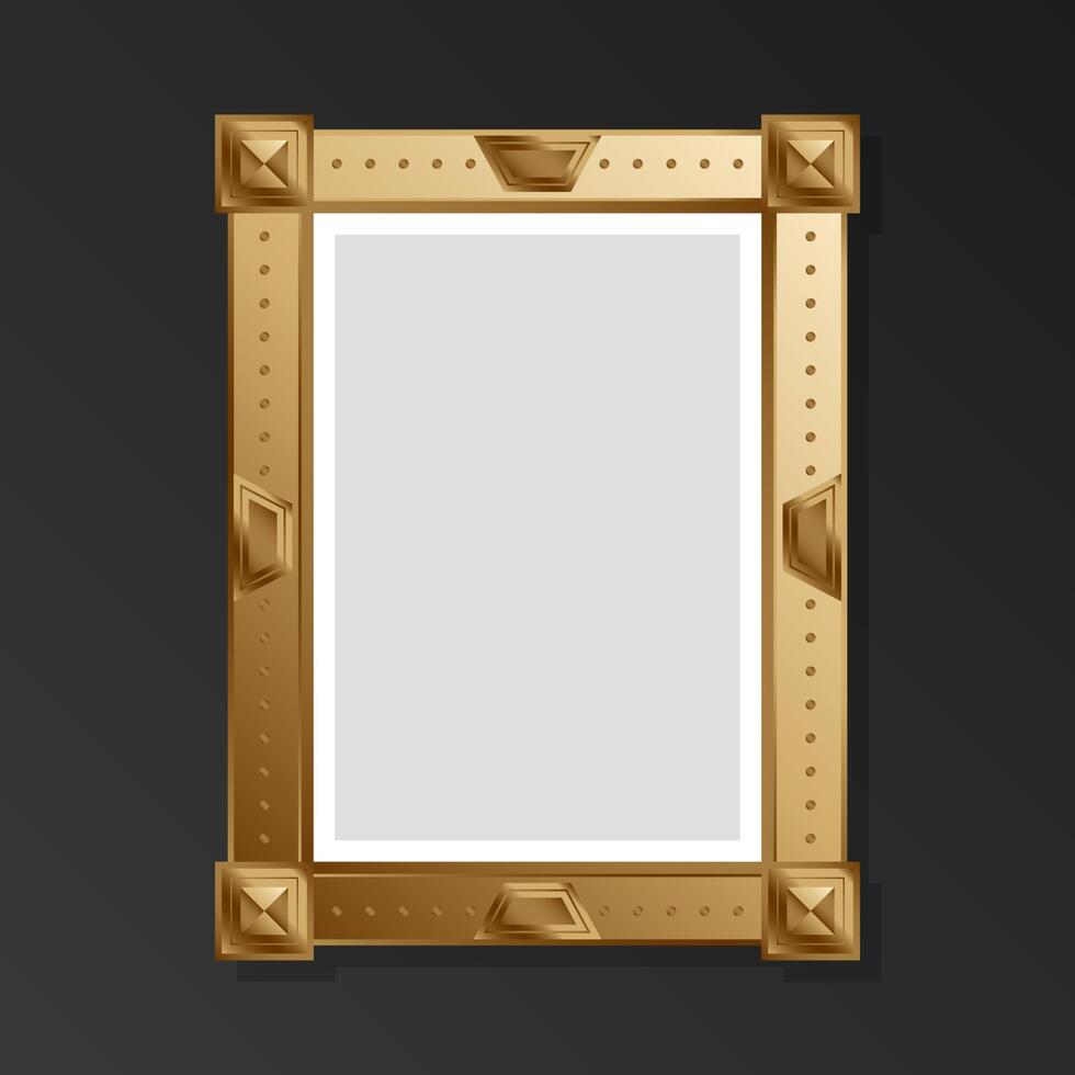Golden blank picture frame on black background. Flat style. vector