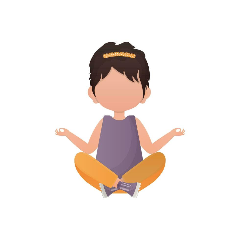 Little girl is meditating. Isolated. Vector illustration in cartoon style.