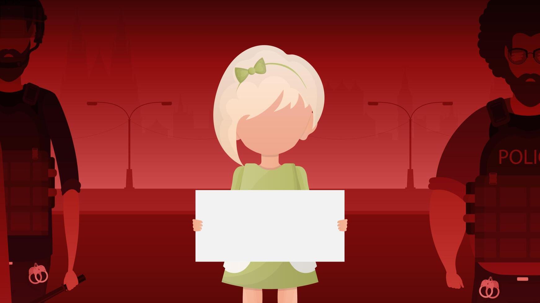 Little Girl with an empty banner. Design in cartoon style. . vector