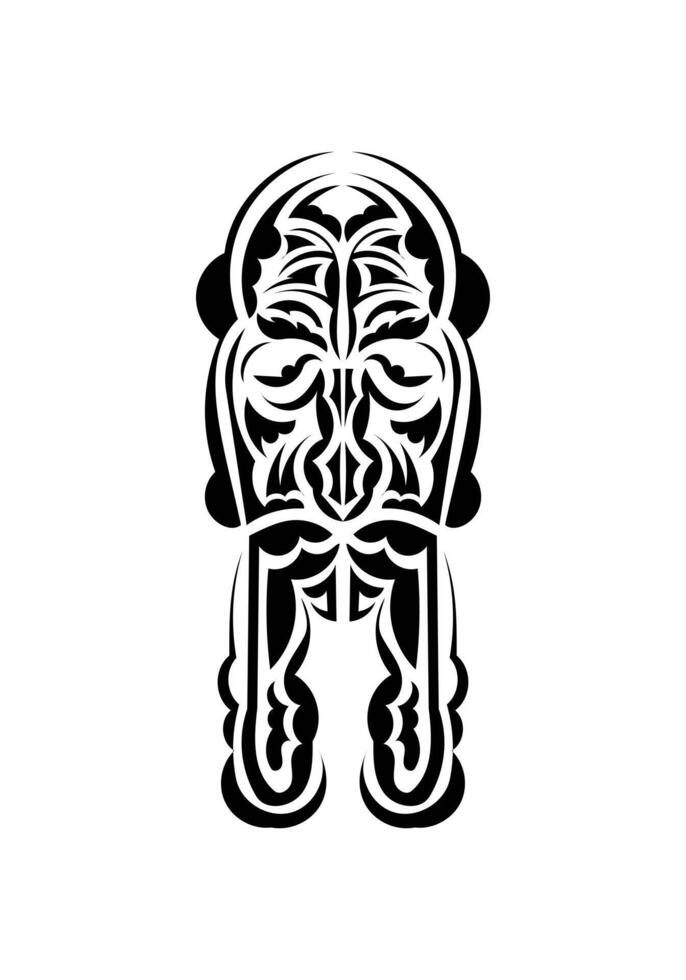 Face in traditional tribal style. Black tattoo patterns. Isolated on white background. Vector illustration.