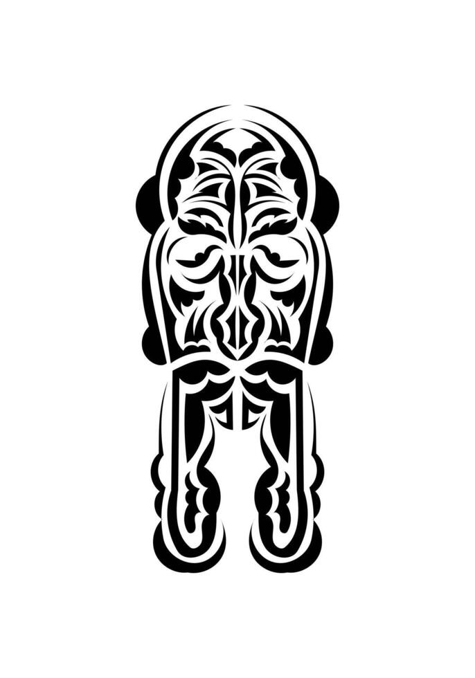 Face in traditional tribal style. Black tattoo patterns. Isolated on white background. Vector illustration.