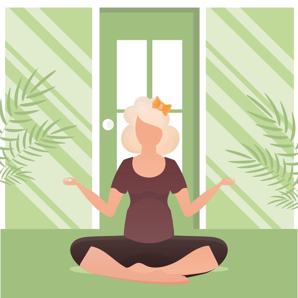 A woman sits in the lotus position. The concept of calm and tranquility. illustration in cartoon style. vector