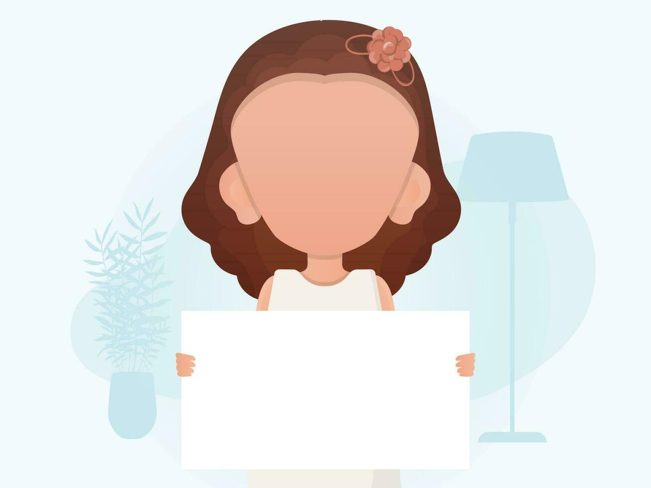 A little girl is holding a blank sheet. Advertising banner. Cartoon style. vector